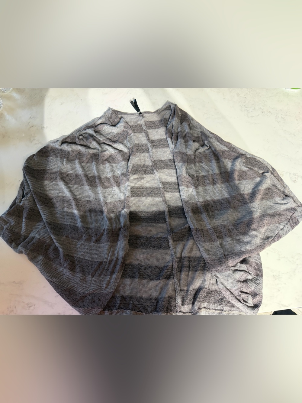 Mono B Gray Striped Open-Front Poncho Cardigan